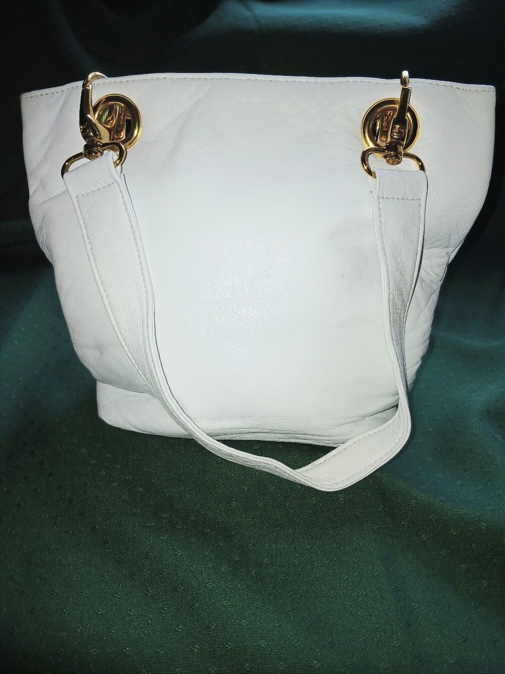 Soft White LEATHER handbag With Gold Hardware, Lime Green Inside
